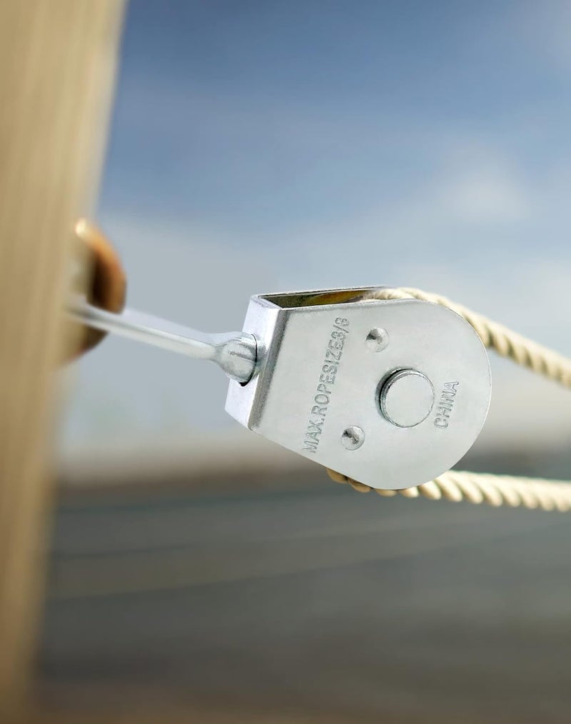 QWORK Single Pulley Block Wheel, 8 Pack Heavy Duty Zinc Plated Iron Single Wheel, 360 Degree Swivel Lifting Rope Pulley Block, Load Capacity 420 Lbs - Image 3